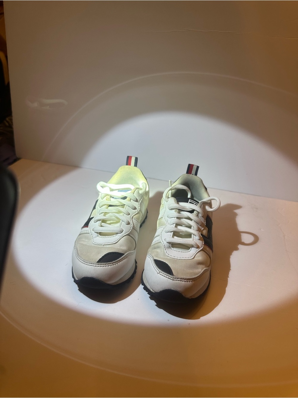 Tommy Hilfiger White and Black Kids Sneakers with Red-Blue Heel Stripe